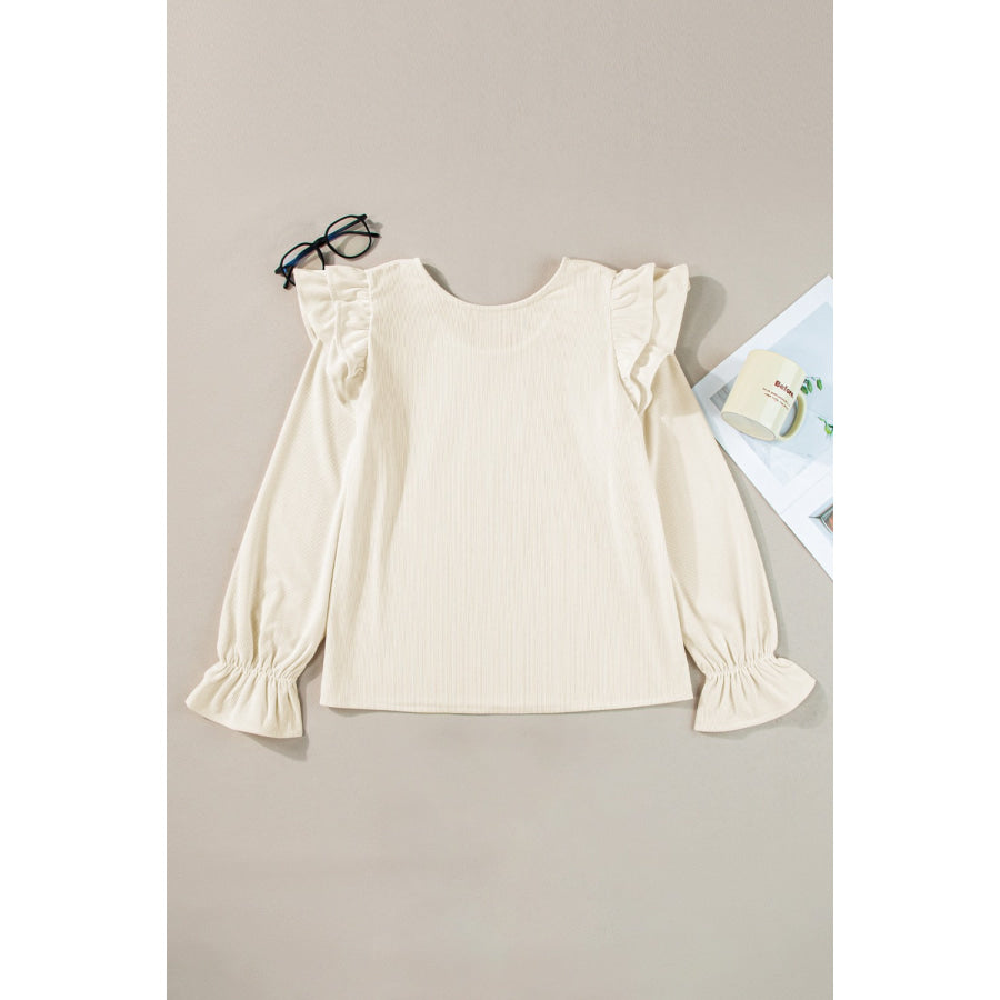 Ruffled Round Neck Flounce Sleeve Top Apparel and Accessories