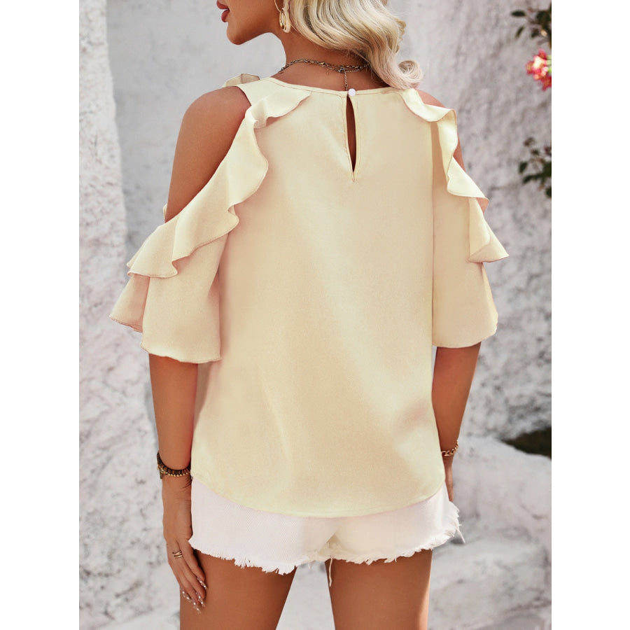 Ruffled Round Neck Half Sleeve Blouse Apparel and Accessories