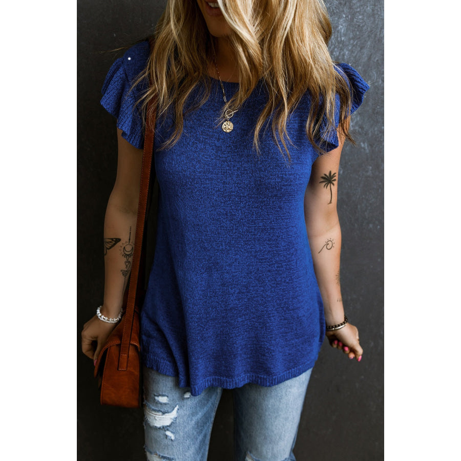 Ruffled Round Neck Knit Top Apparel and Accessories