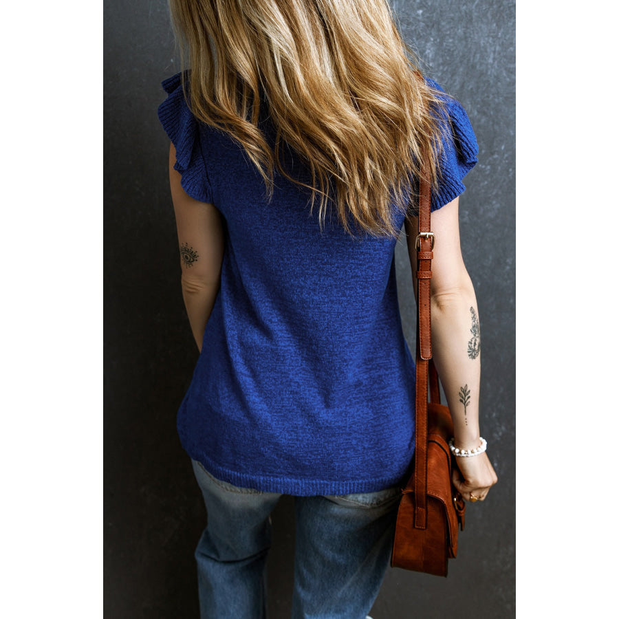 Ruffled Round Neck Knit Top Apparel and Accessories