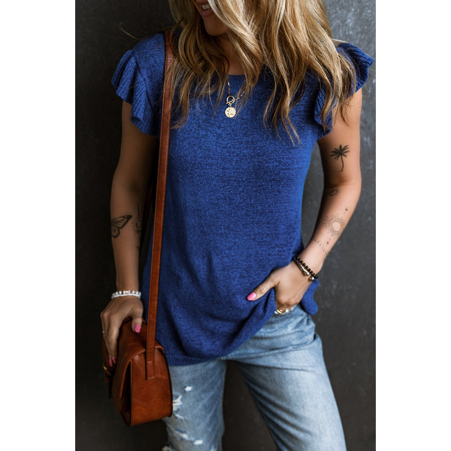 Ruffled Round Neck Knit Top Apparel and Accessories