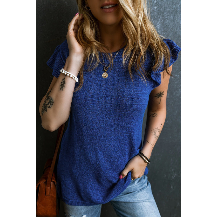 Ruffled Round Neck Knit Top Apparel and Accessories