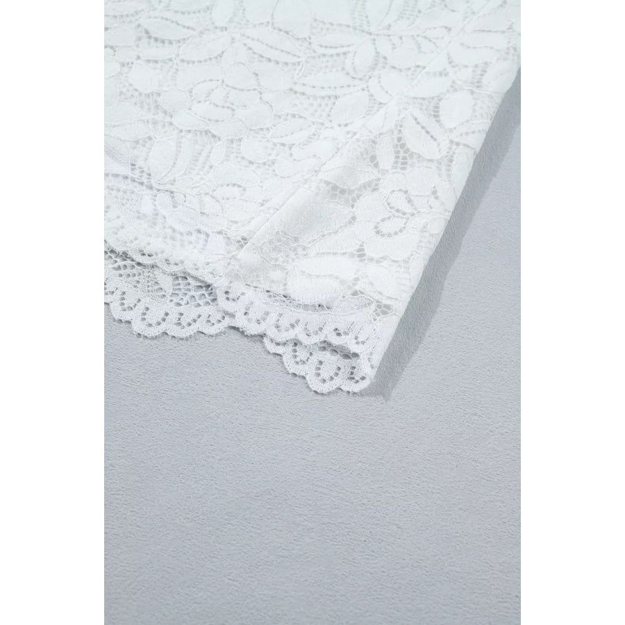 Ruffled Round Neck Long Flounce Sleeve Sheer Lace Blouse Apparel and Accessories