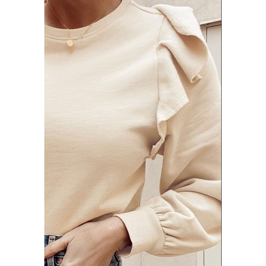 Ruffled Round Neck Long Sleeve Blouse Apparel and Accessories