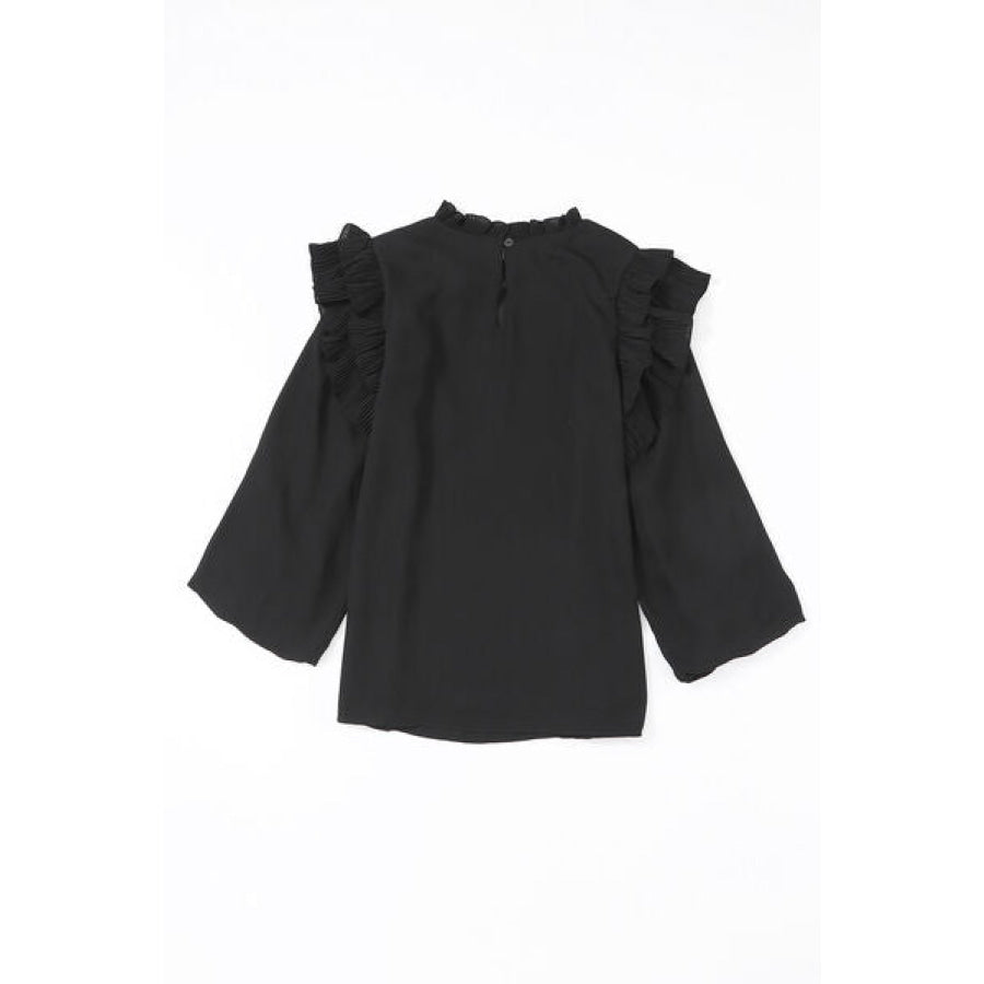 Ruffled Round Neck Long Sleeve Blouse Apparel and Accessories