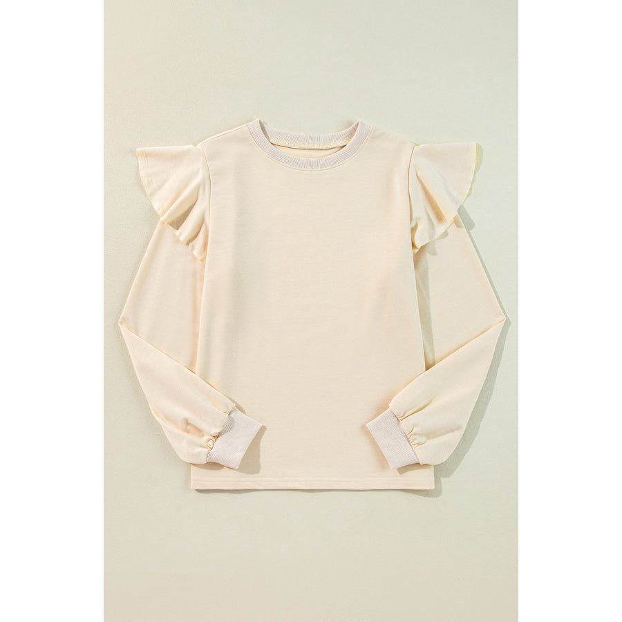 Ruffled Round Neck Long Sleeve Blouse Apparel and Accessories