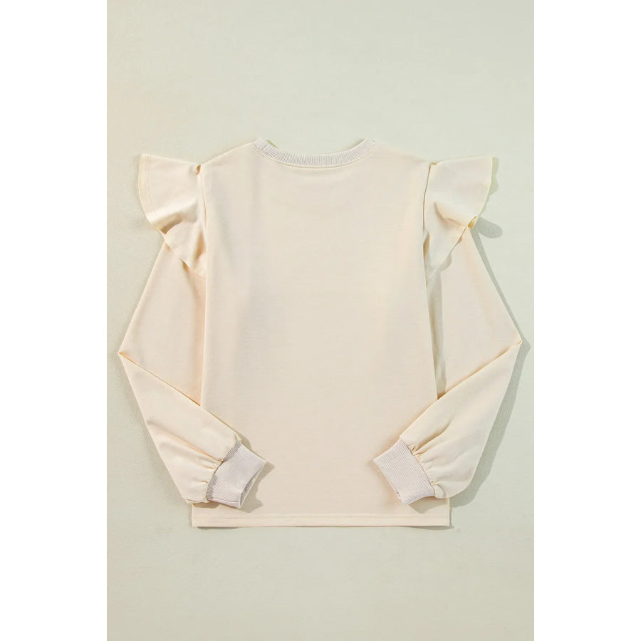 Ruffled Round Neck Long Sleeve Blouse Apparel and Accessories