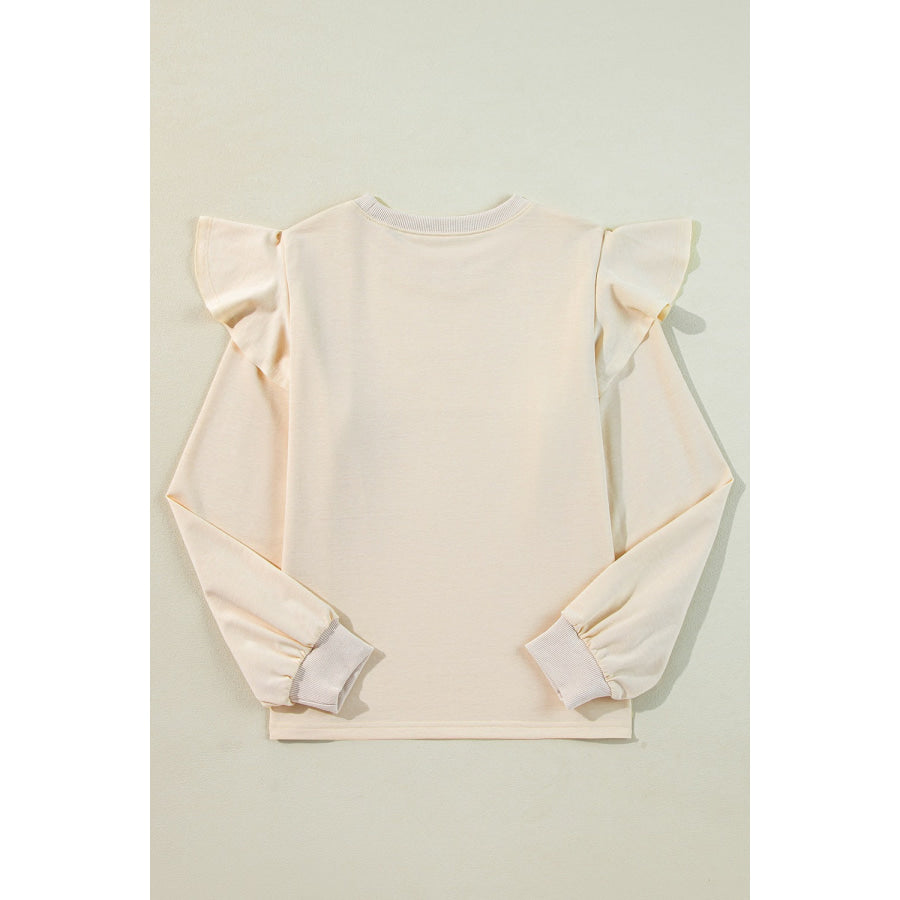Ruffled Round Neck Long Sleeve Blouse Apparel and Accessories