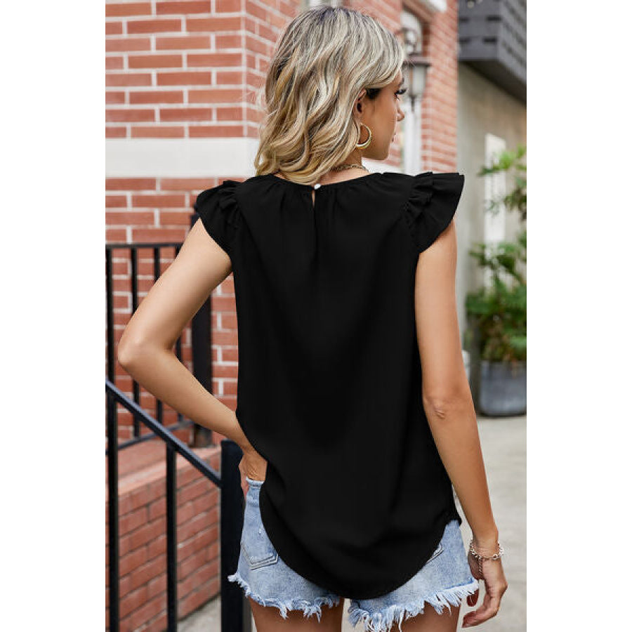 Ruffled Round Neck Sleeveless Blouse Apparel and Accessories