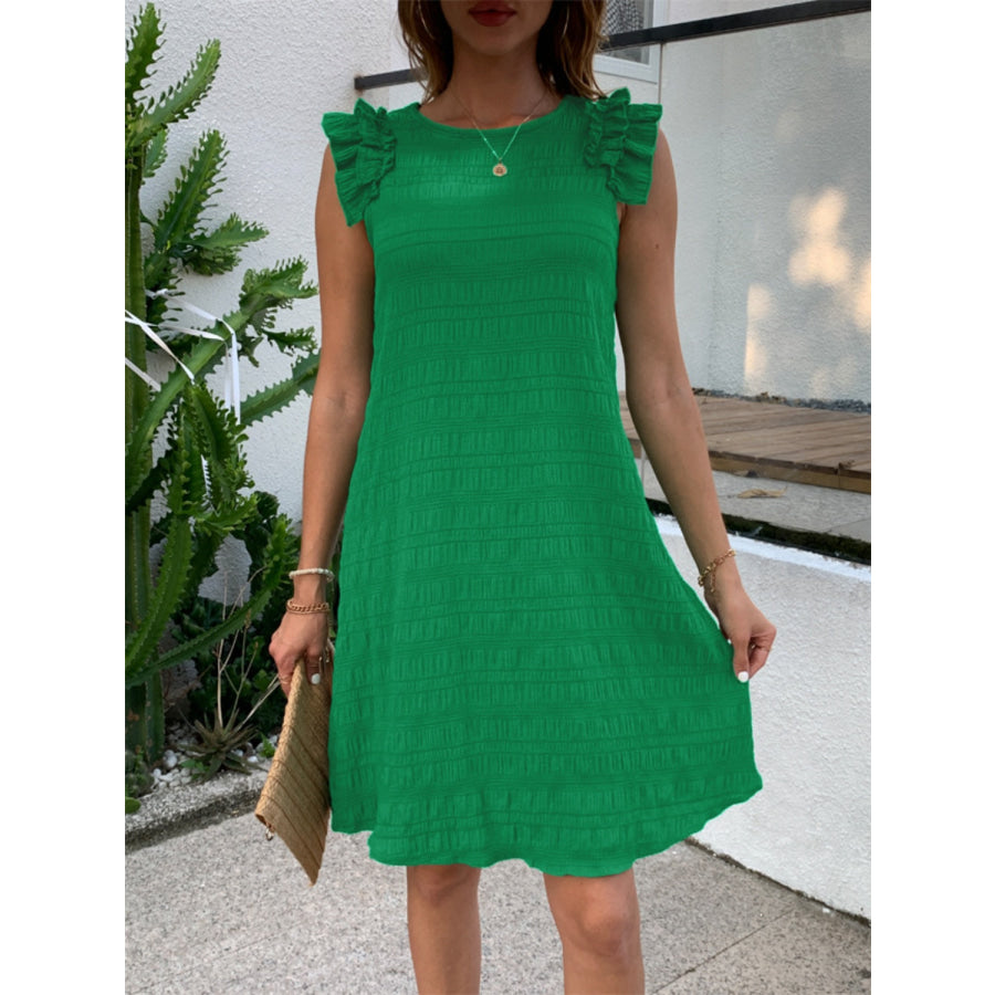 Ruffled Round Neck Sleeveless Dress Apparel and Accessories