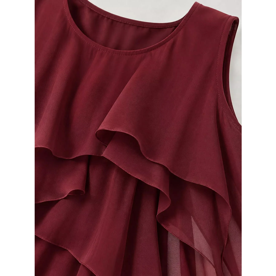 Ruffled Round Neck Sleeveless Maxi Dress Apparel and Accessories