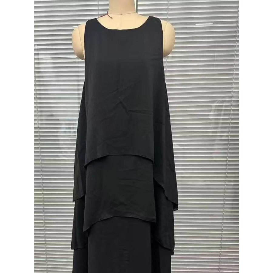 Ruffled Round Neck Sleeveless Maxi Dress Apparel and Accessories