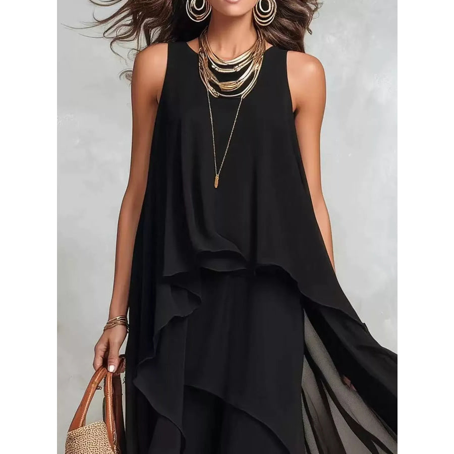Ruffled Round Neck Sleeveless Maxi Dress Apparel and Accessories
