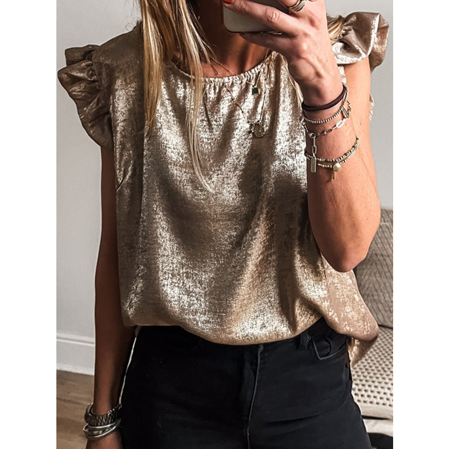 Ruffled Round Neck Tank Gold / S Apparel and Accessories