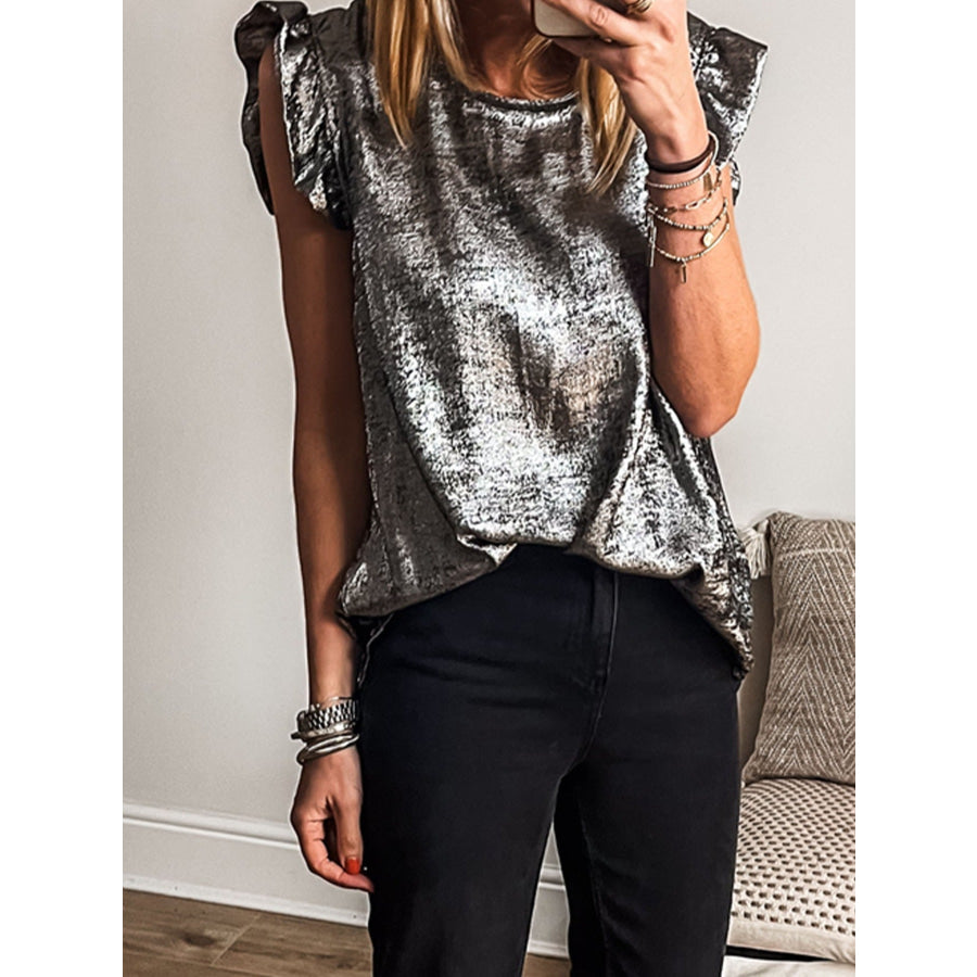 Ruffled Round Neck Tank Silver / S Apparel and Accessories