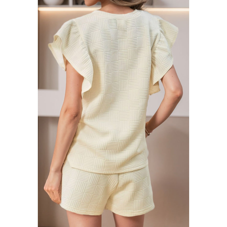 Ruffled Round Neck Top and Drawstring Shorts Set Apparel Accessories