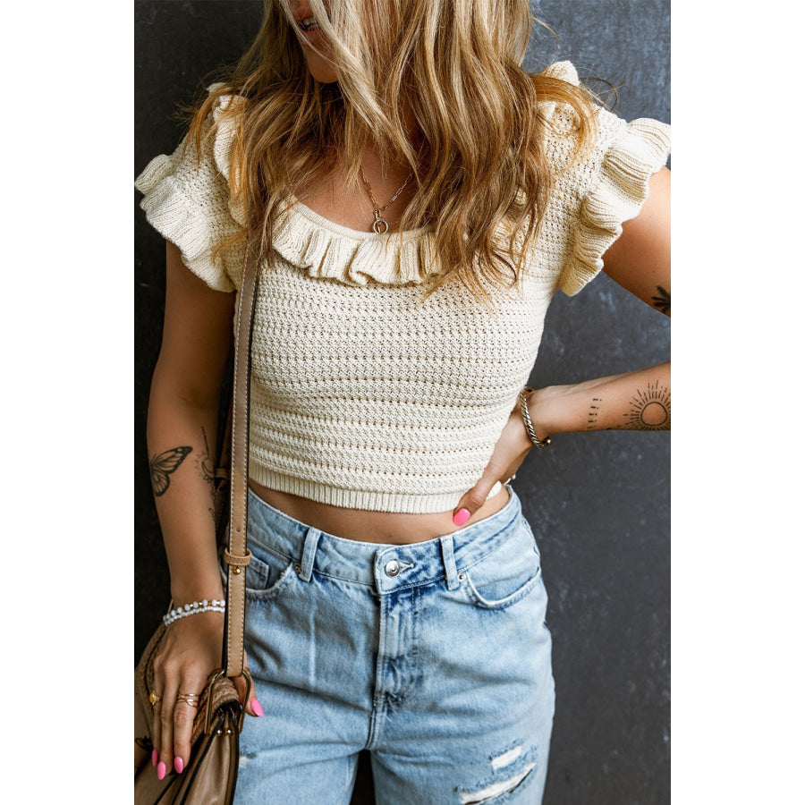 Ruffled Scoop Neck Knit Top Apparel and Accessories