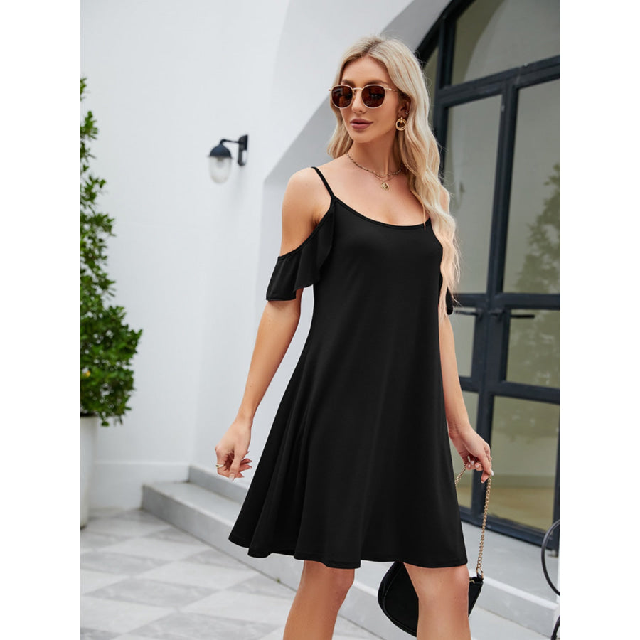 Ruffled Scoop Neck Mini Dress Apparel and Accessories