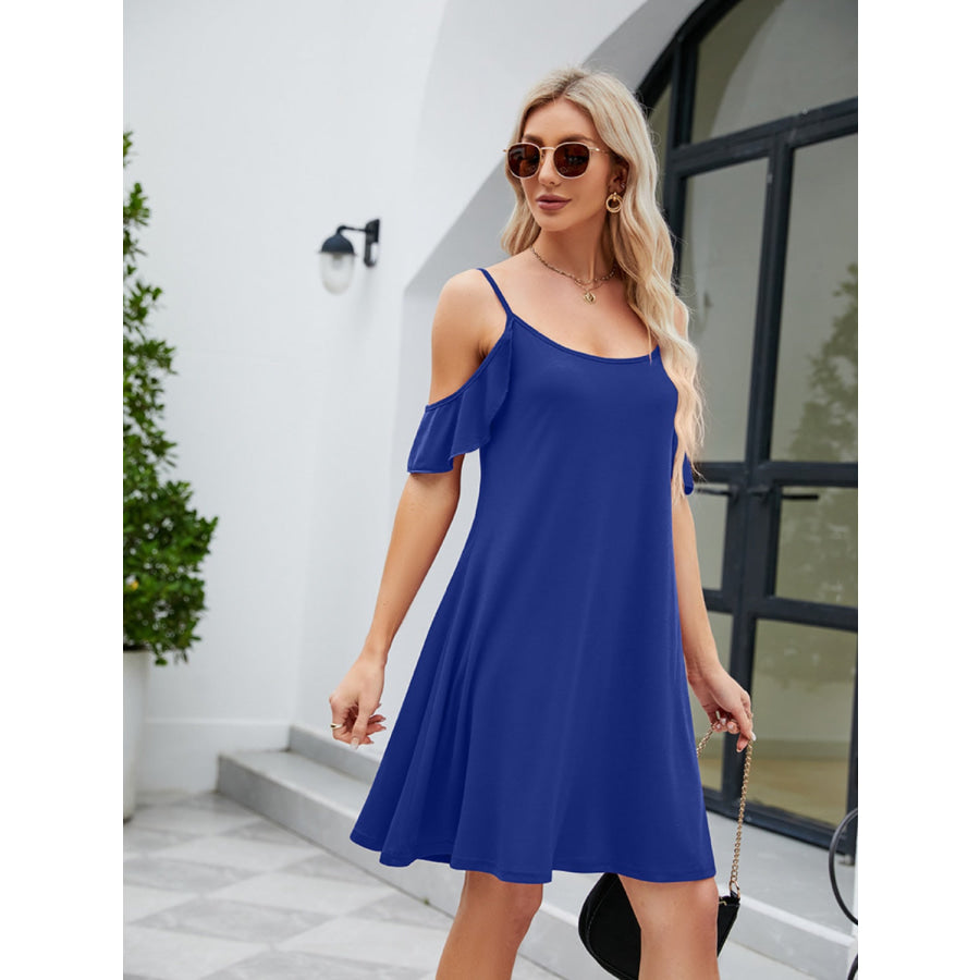 Ruffled Scoop Neck Mini Dress Apparel and Accessories