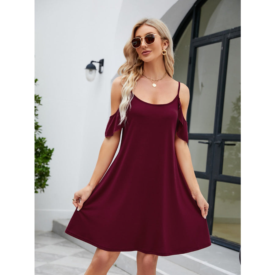 Ruffled Scoop Neck Mini Dress Apparel and Accessories