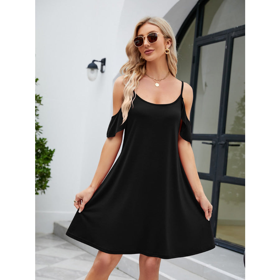 Ruffled Scoop Neck Mini Dress Black / S Apparel and Accessories