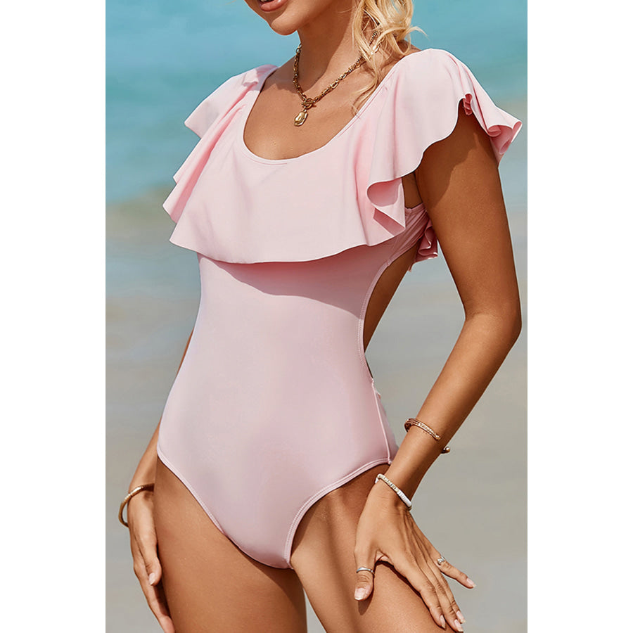 Ruffled Scoop Neck One - Piece Swimwear Blush Pink / S Apparel and Accessories