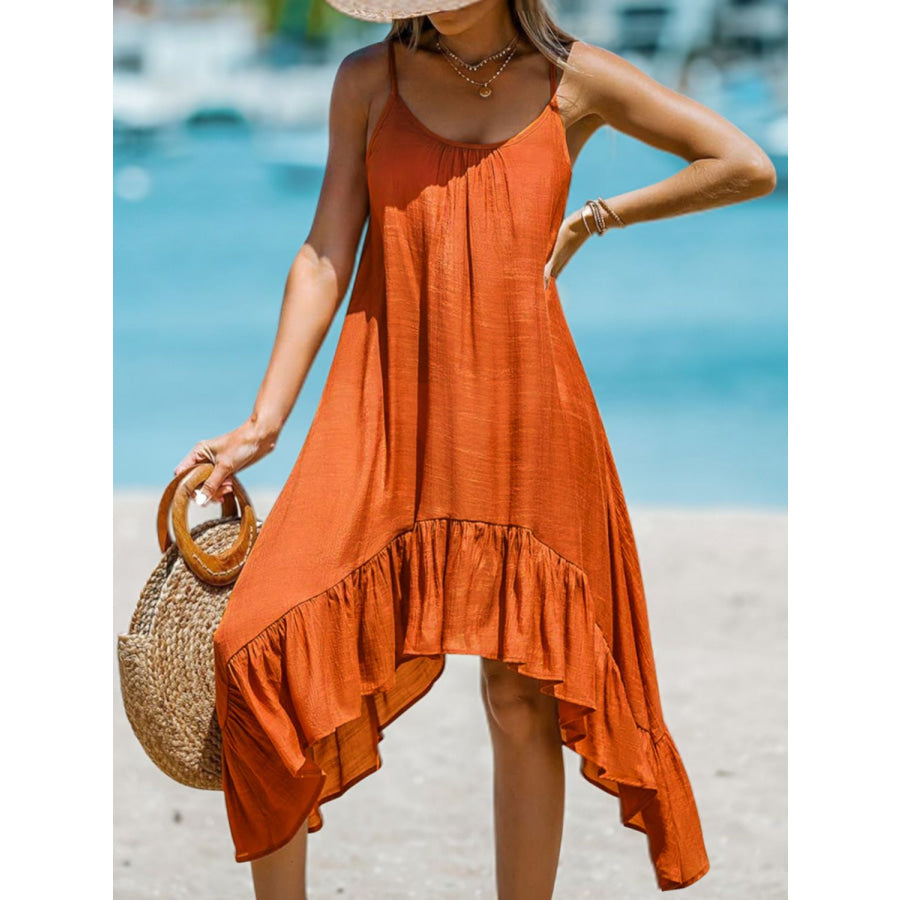 Ruffled Scoop Neck Sleeveless Dress Orange / S Apparel and Accessories