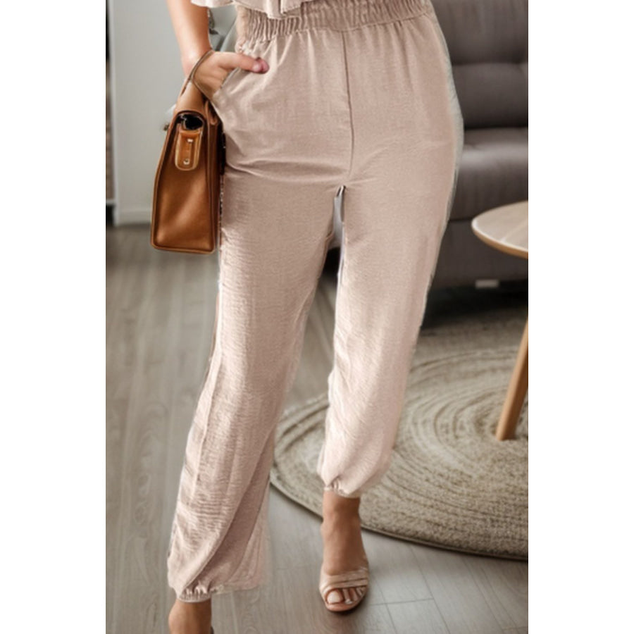 Ruffled Scoop Neck Spaghetti Strap Jumpsuit Apparel and Accessories