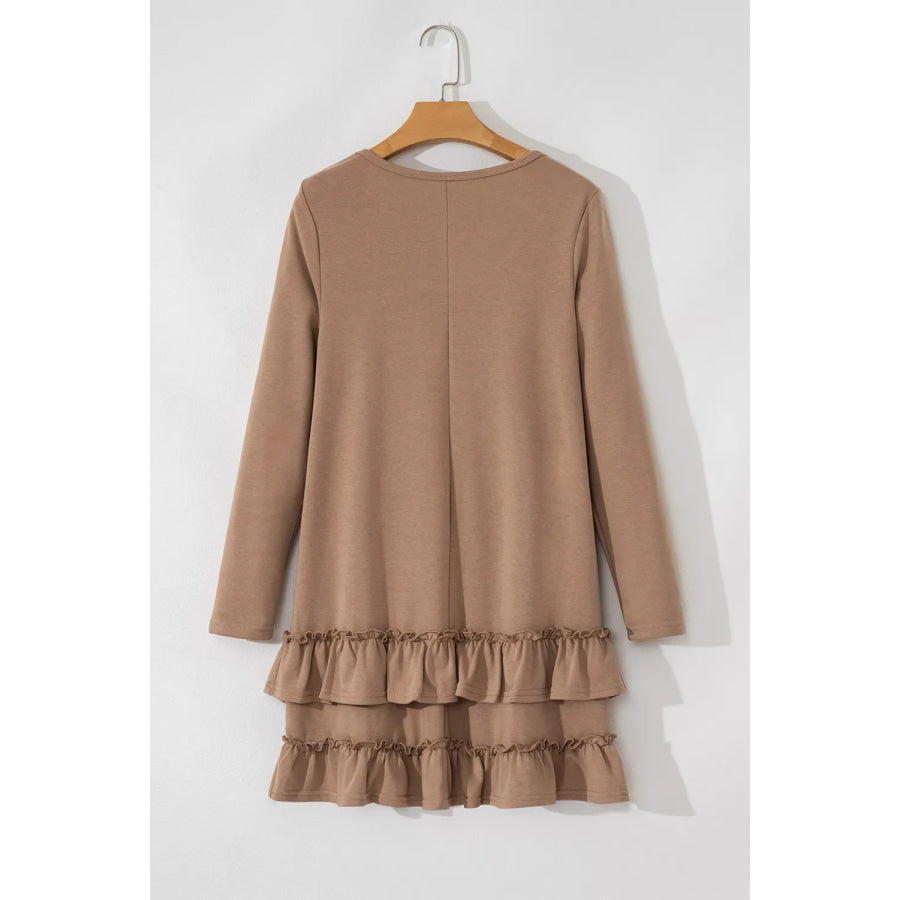 Ruffled Scoop Neck Three-Quarter Sleeve Mini Dress Apparel and Accessories