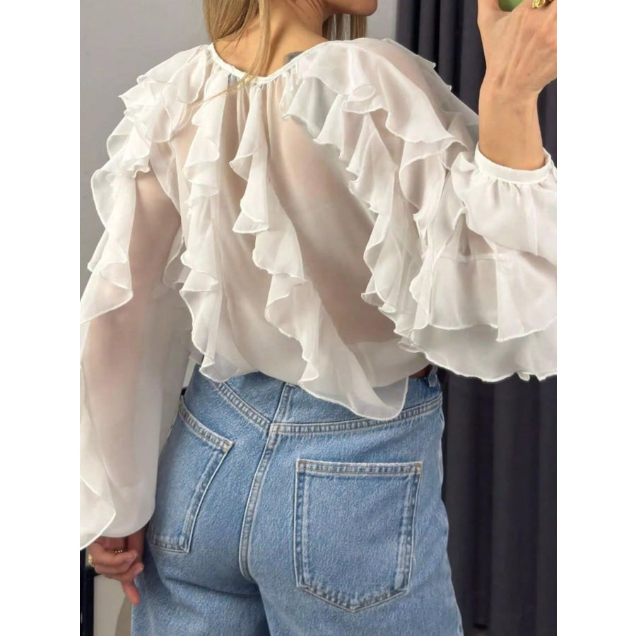 Ruffled Sheer Long Sleeve Blouse Apparel and Accessories