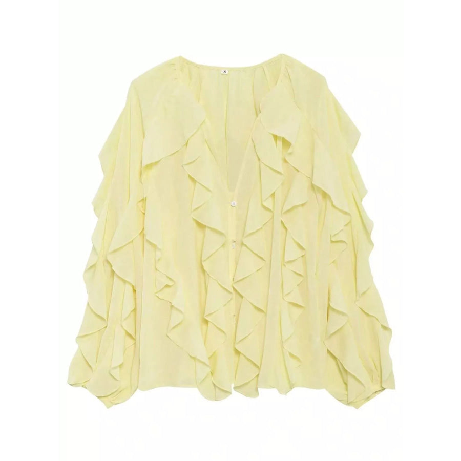 Ruffled Sheer Long Sleeve Blouse Apparel and Accessories