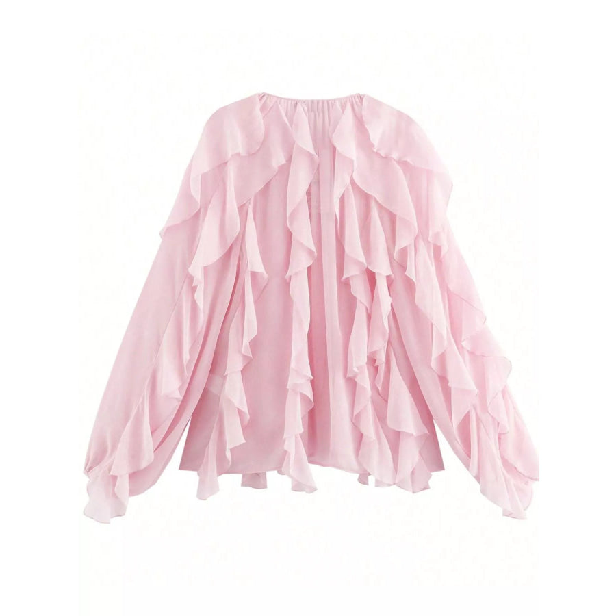 Ruffled Sheer Long Sleeve Blouse Apparel and Accessories