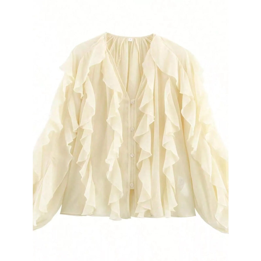 Ruffled Sheer Long Sleeve Blouse Apparel and Accessories