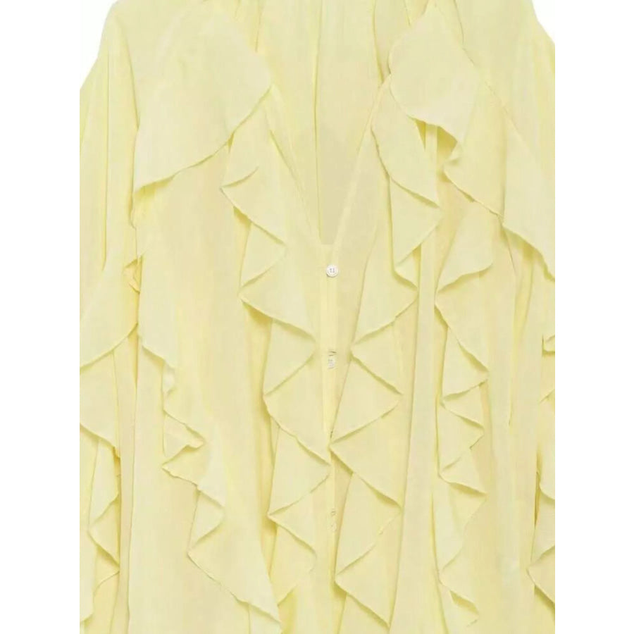 Ruffled Sheer Long Sleeve Blouse Apparel and Accessories