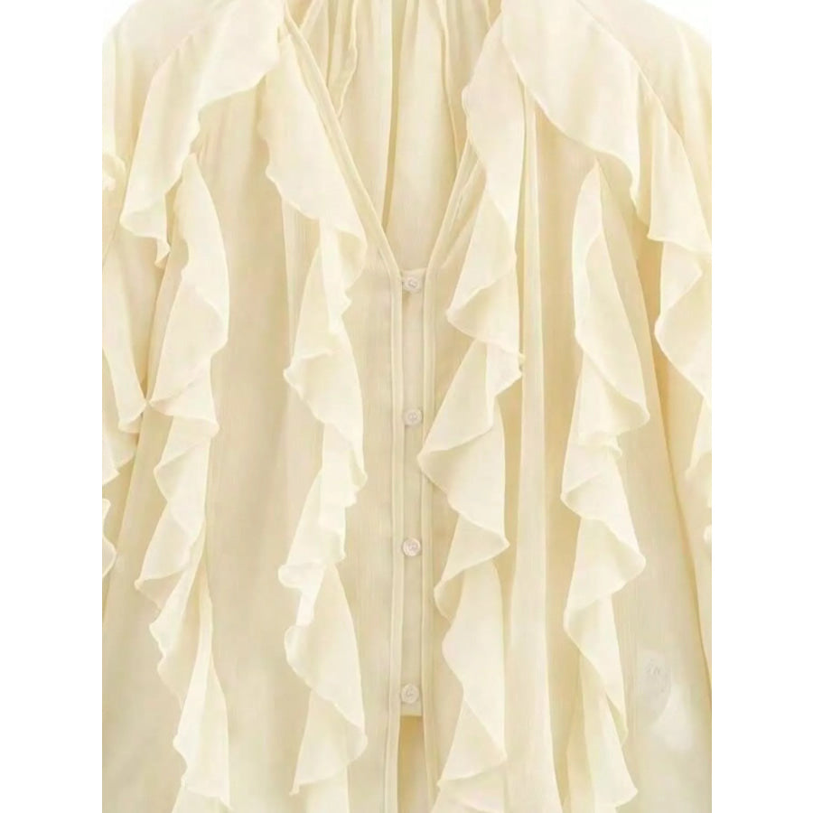 Ruffled Sheer Long Sleeve Blouse Apparel and Accessories