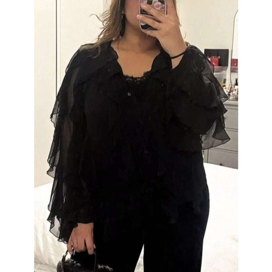 Ruffled Sheer Long Sleeve Blouse Apparel and Accessories
