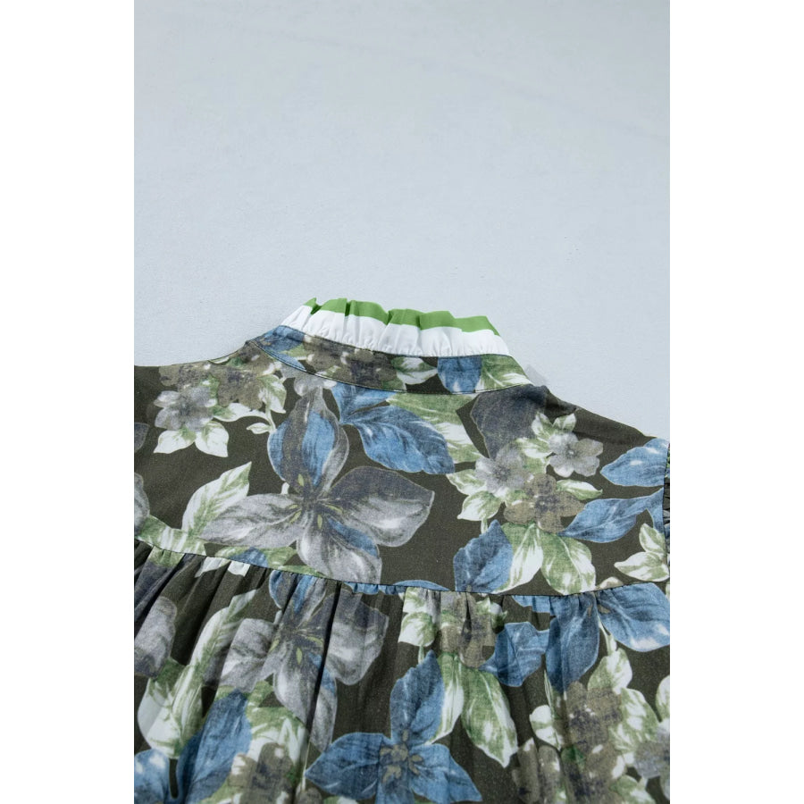 Ruffled Short Sleeve Floral Summer Blouse Apparel and Accessories