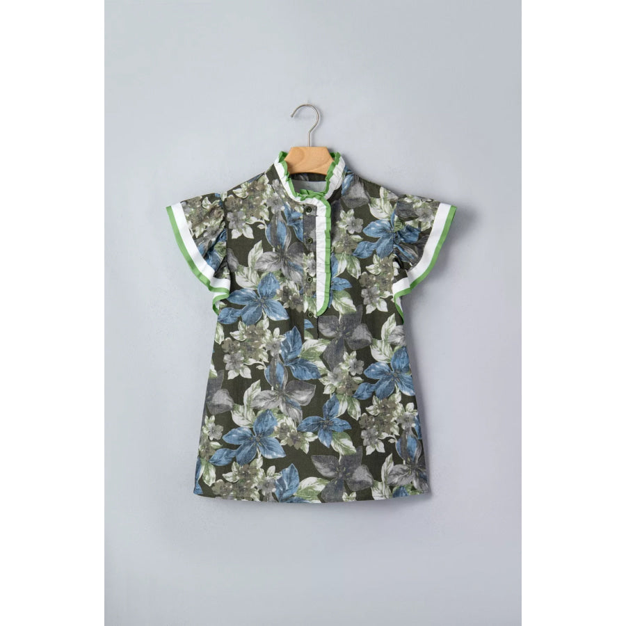 Ruffled Short Sleeve Floral Summer Blouse Apparel and Accessories
