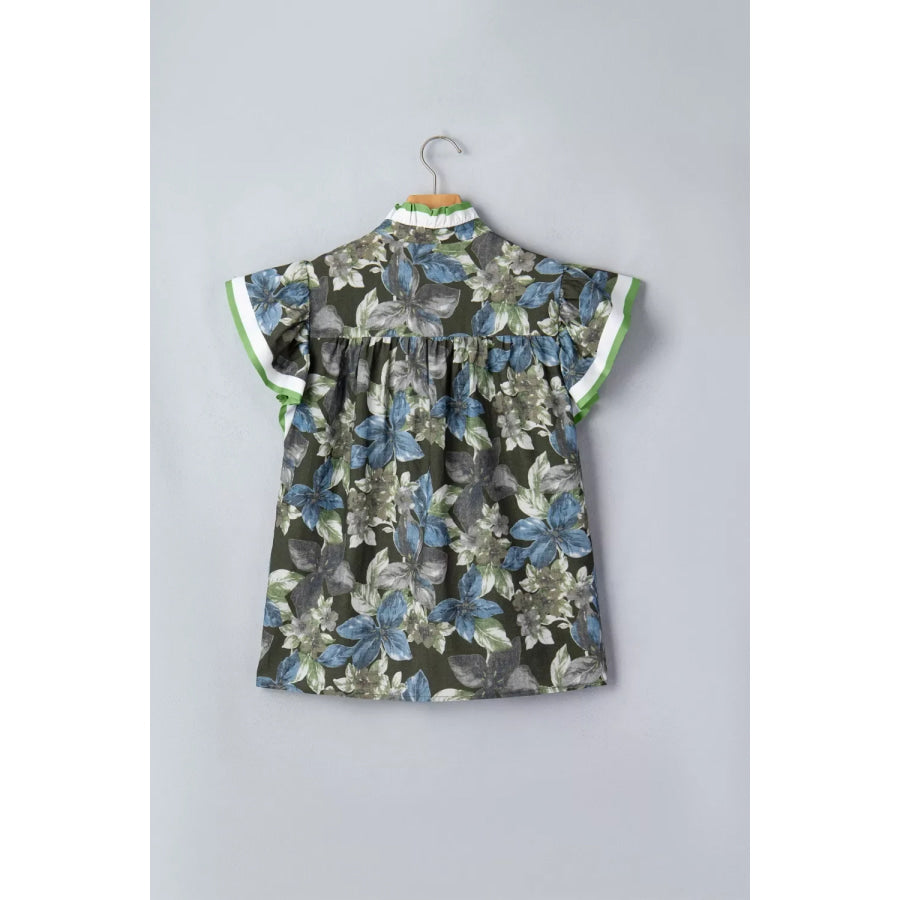 Ruffled Short Sleeve Floral Summer Blouse Apparel and Accessories