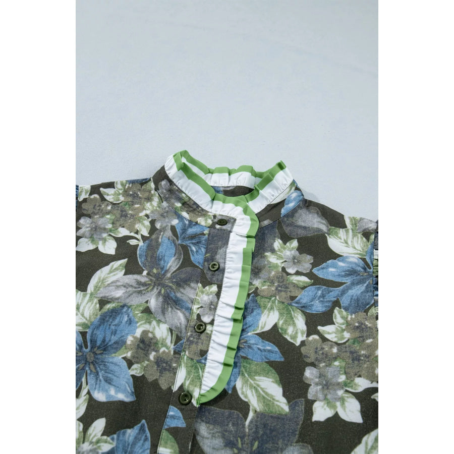 Ruffled Short Sleeve Floral Summer Blouse Apparel and Accessories