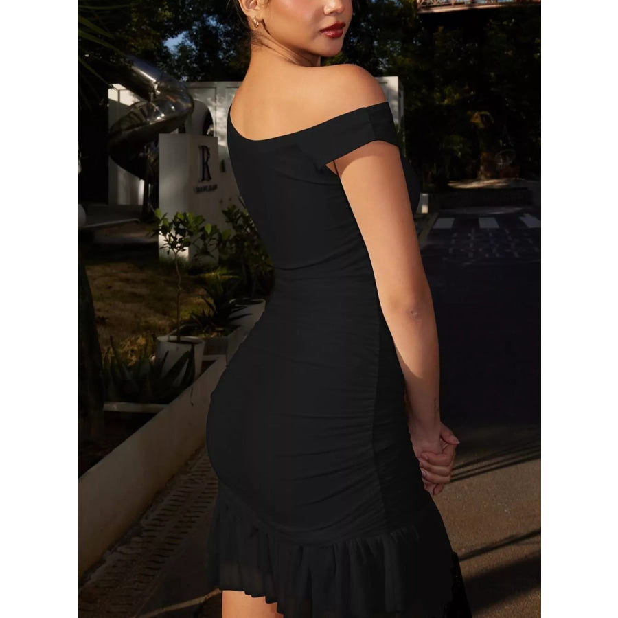 Ruffled Single Shoulder Mini Dress Apparel and Accessories