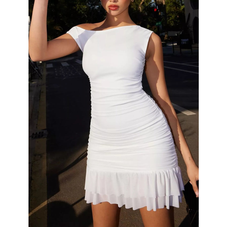 Ruffled Single Shoulder Mini Dress Apparel and Accessories