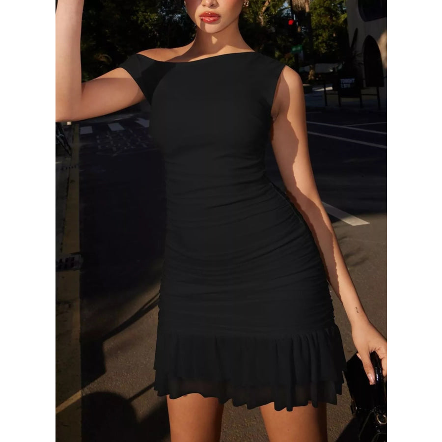 Ruffled Single Shoulder Mini Dress Apparel and Accessories
