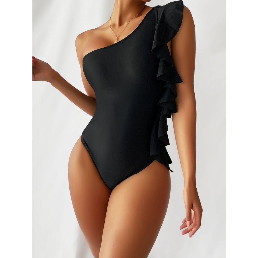 Ruffled Single Shoulder One - Piece Swimwear Black / S Apparel and Accessories
