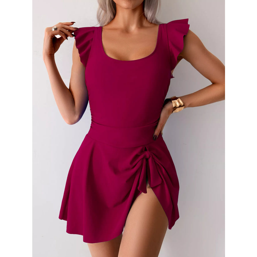 Ruffled Sleeve One-Piece Swim Dress Apparel and Accessories