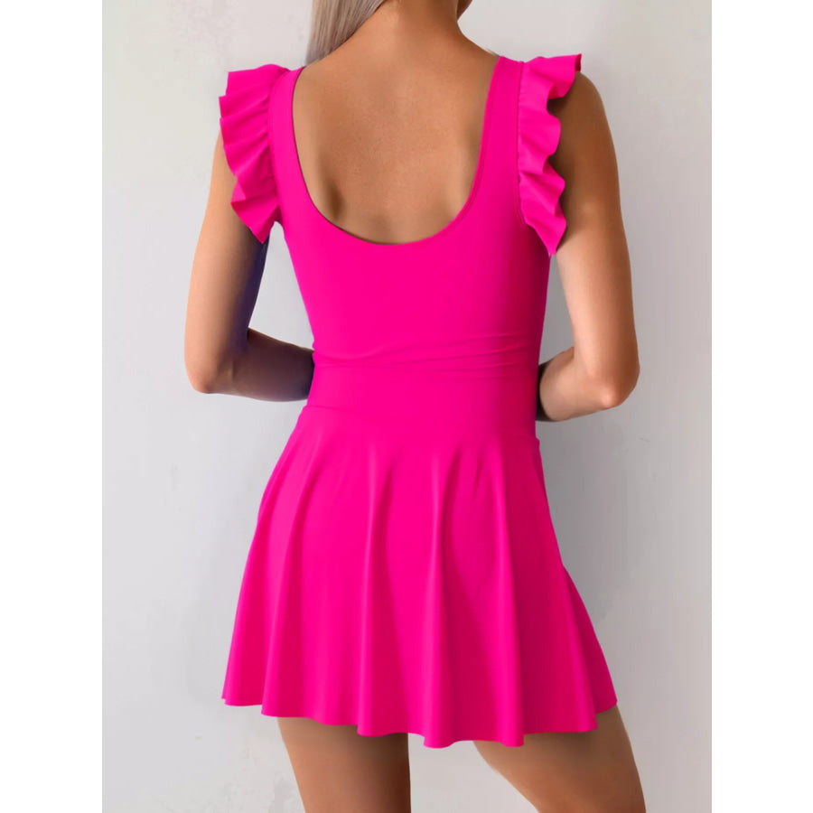 Ruffled Sleeve One-Piece Swim Dress Apparel and Accessories