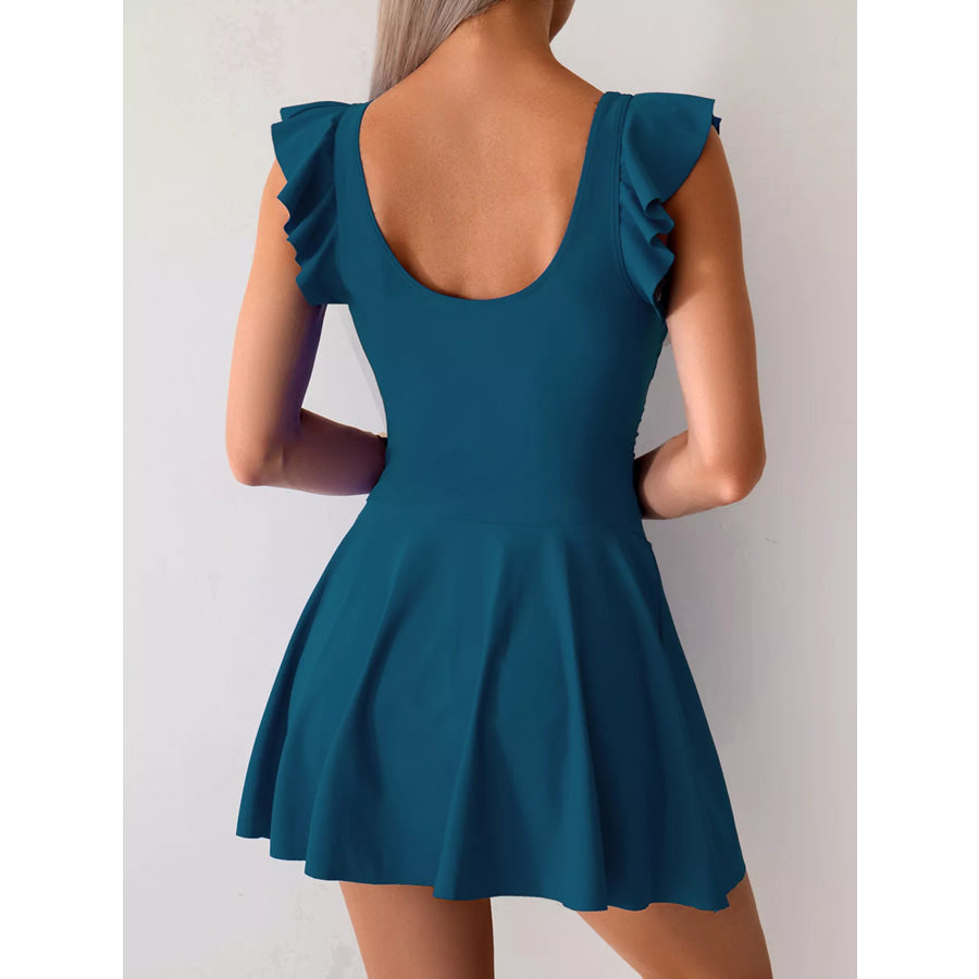 Ruffled Sleeve One-Piece Swim Dress Apparel and Accessories