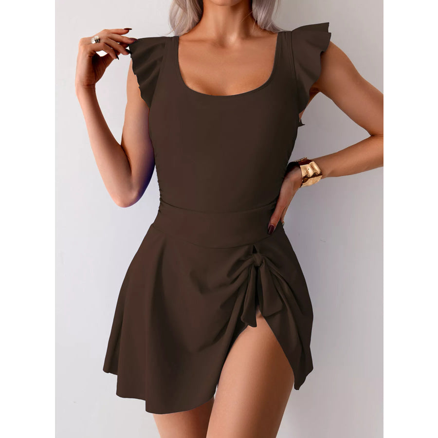 Ruffled Sleeve One-Piece Swim Dress Apparel and Accessories