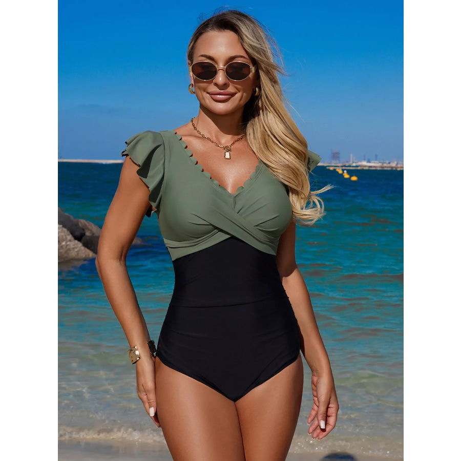 Ruffled Sleeve One-Piece Swimsuit Apparel and Accessories