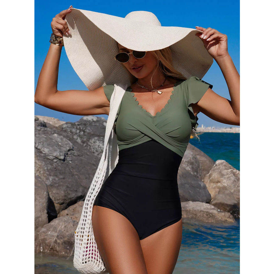 Ruffled Sleeve One-Piece Swimsuit Apparel and Accessories